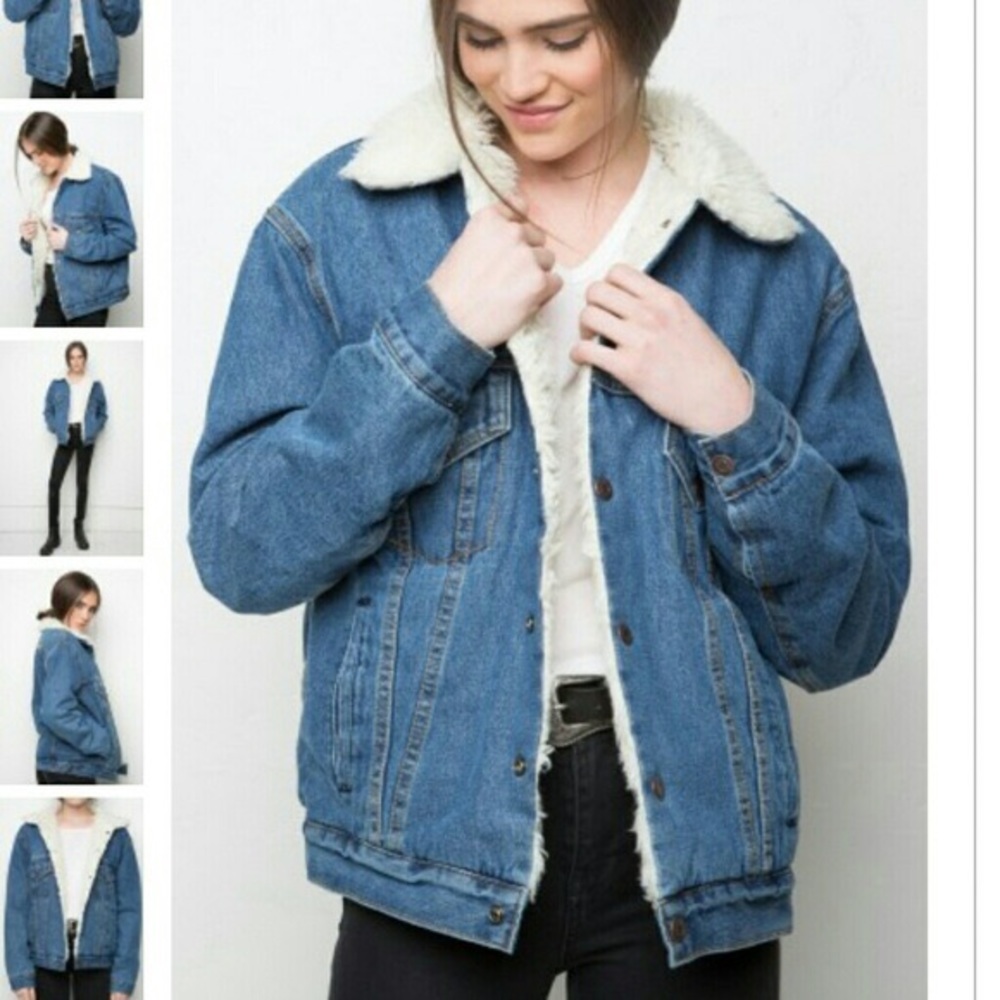 Brandy Melville Sherpa denim trucker jacket